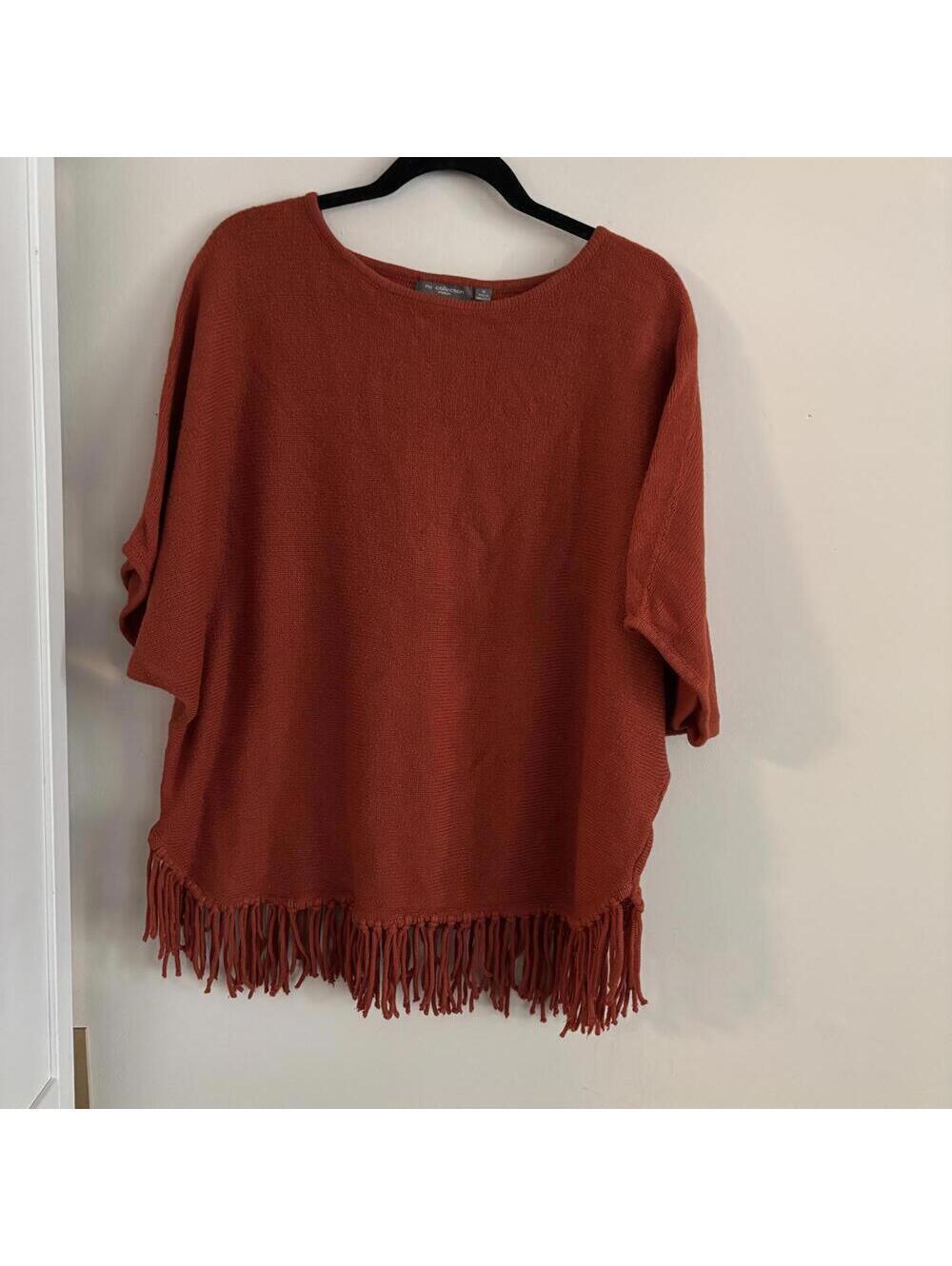 Plus Size NY Collections Orange Poncho Tunic Fringe Hem Dolan Sleeve
